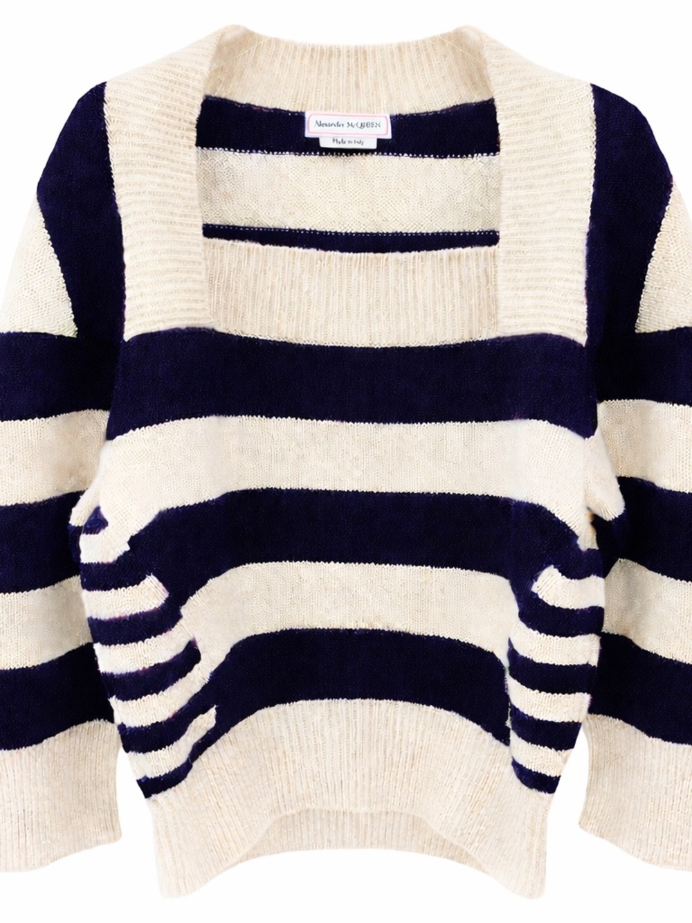 Alexander McQueen Navy Ivory Striped Knit Sweater Wool Made in Italy Size S